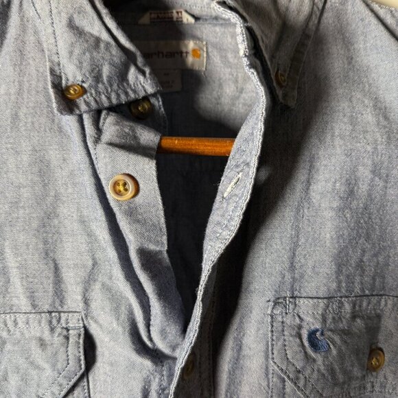 Carhartt Relaxed Fit Short Sleeve Button Down  Size Medium Chambray Blue - Picture 7 of 11